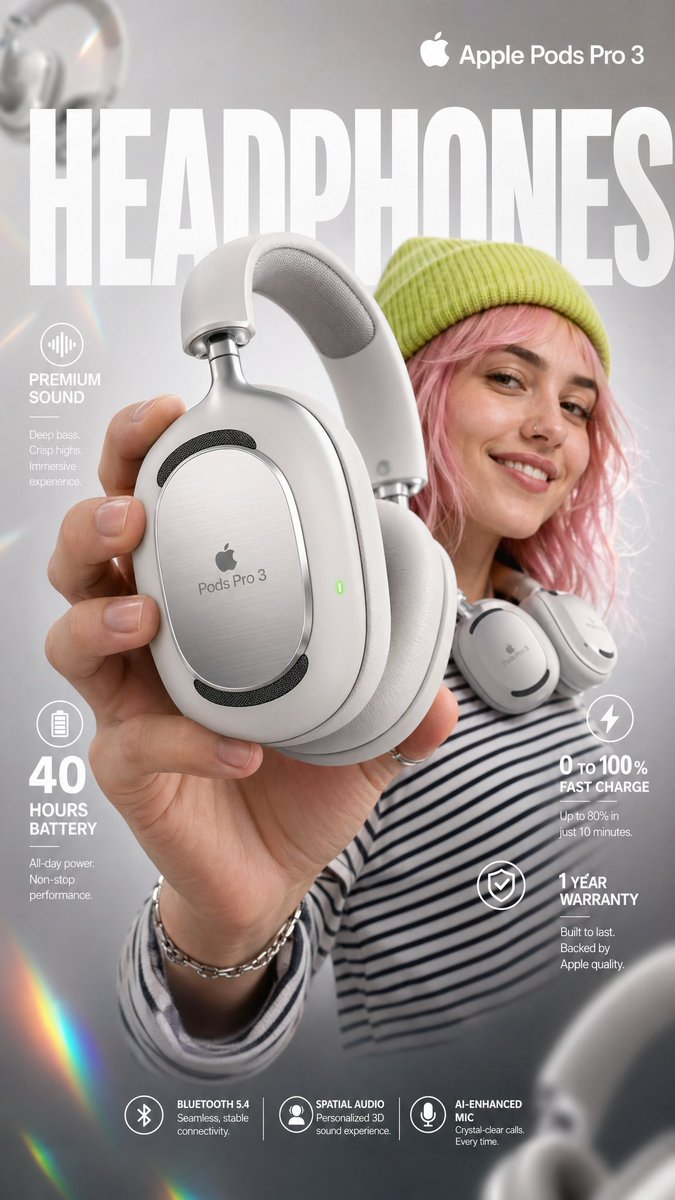 Apple Pods Pro 3 — Headphones Hero Infographic — Apple Pods Pro 3 — Over-Ear Wireless