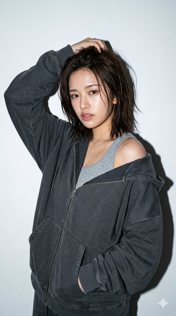 K-Pop Off-Duty — Zip Hoodie Series — Washed Charcoal