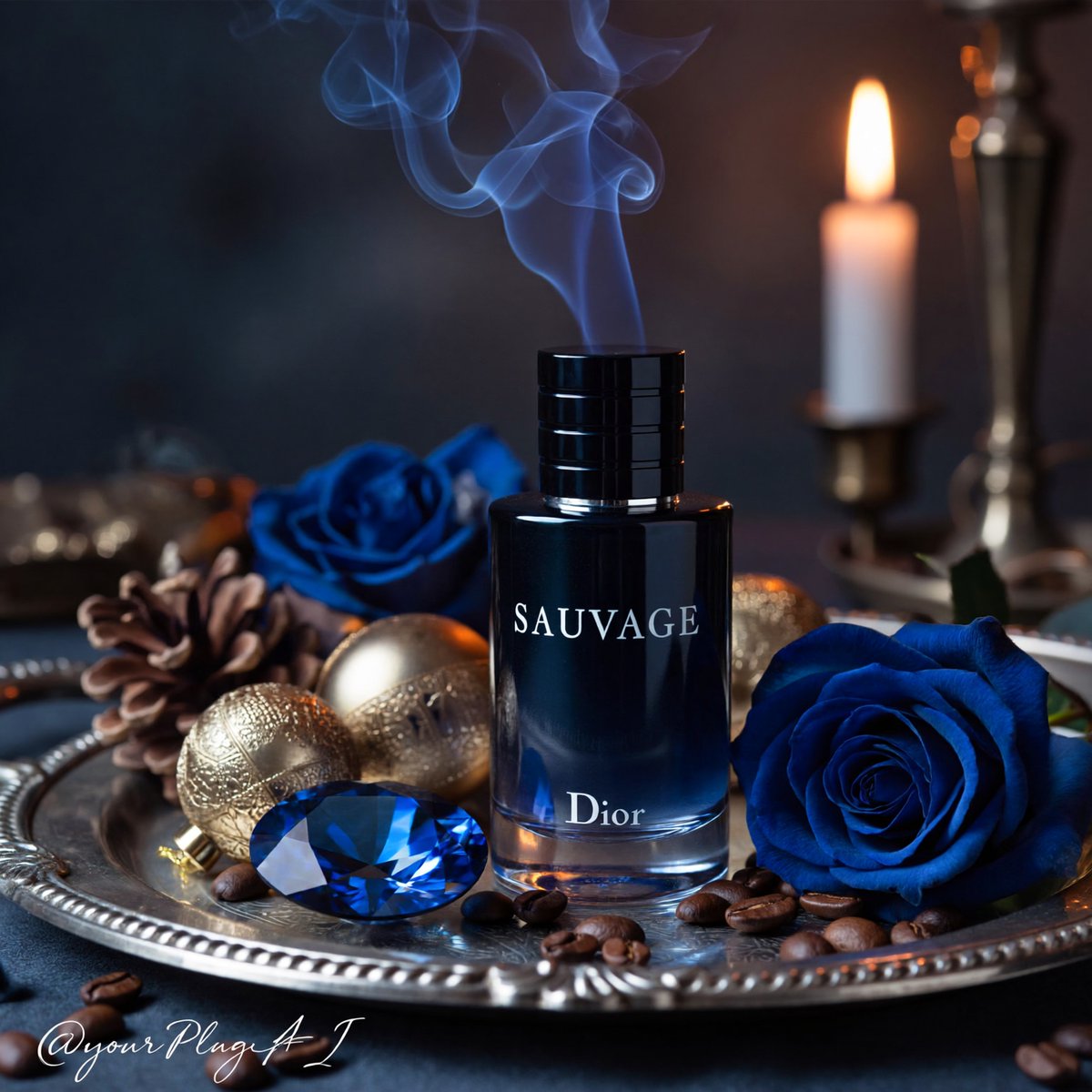 Elemental Luxe — Cinematic Perfume Series — Dior Sauvage — Candlelit Tray
