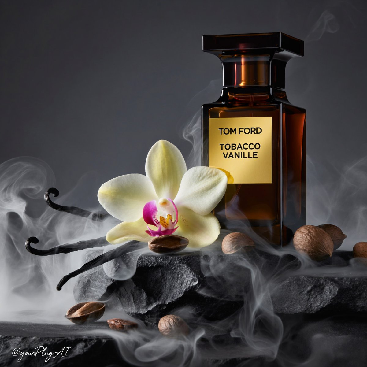 Elemental Luxe — Cinematic Perfume Series — Tom Ford Tobacco Vanille — Smoke & Stone